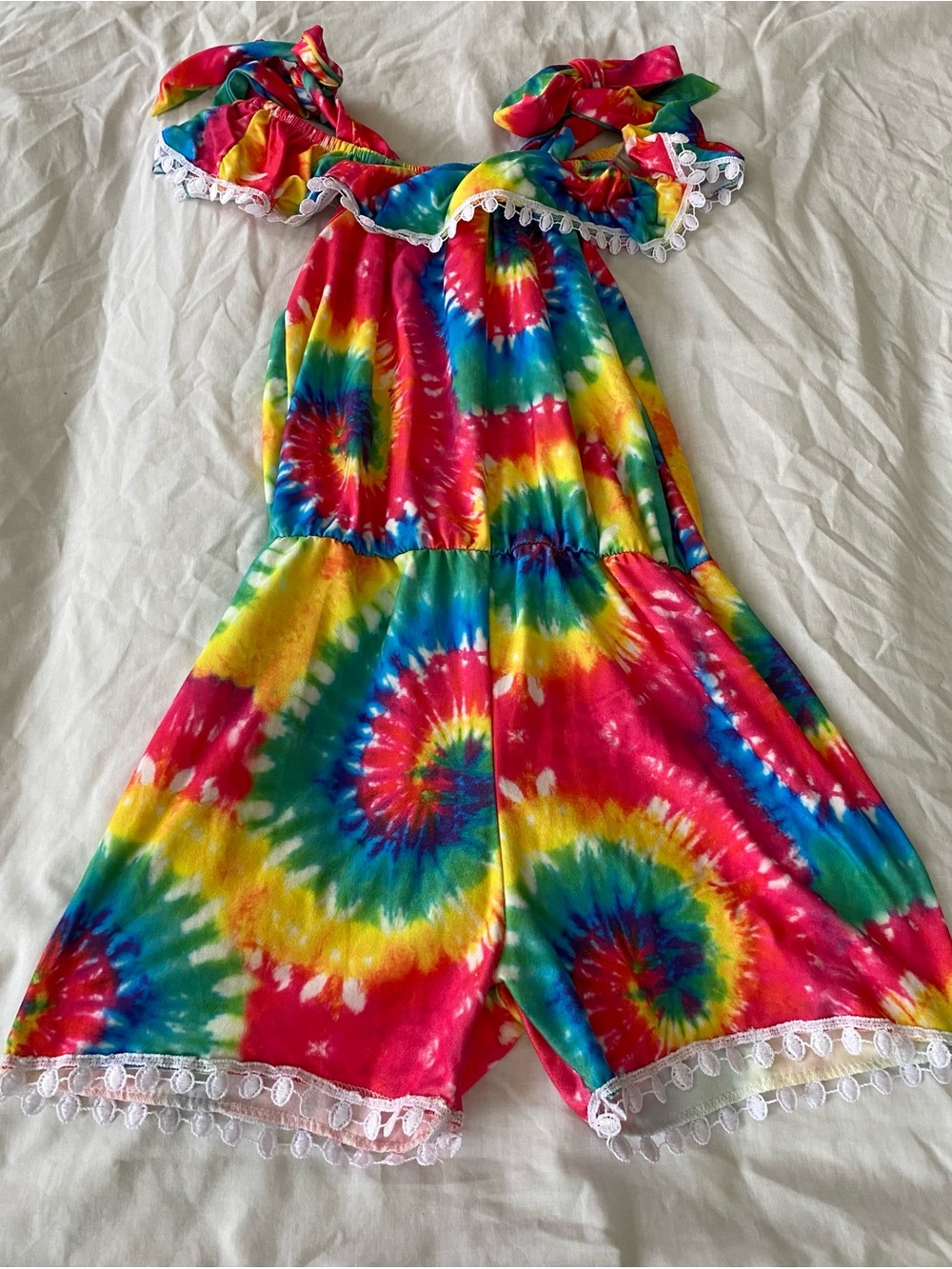 Kids Tie-Dye Off-Shoulder Romper - Multicolor